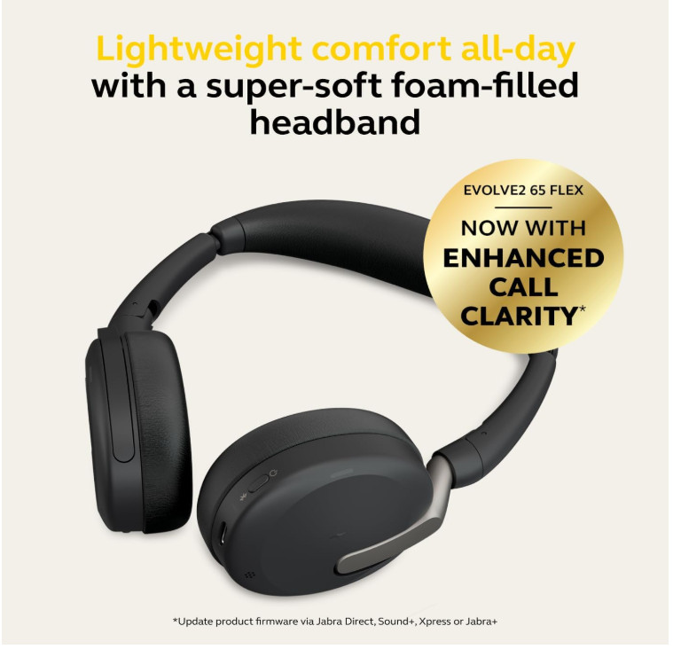 Jabra Evolve2 65 Flex Stereo Headset with Bluetooth, Wireless Charging Pad