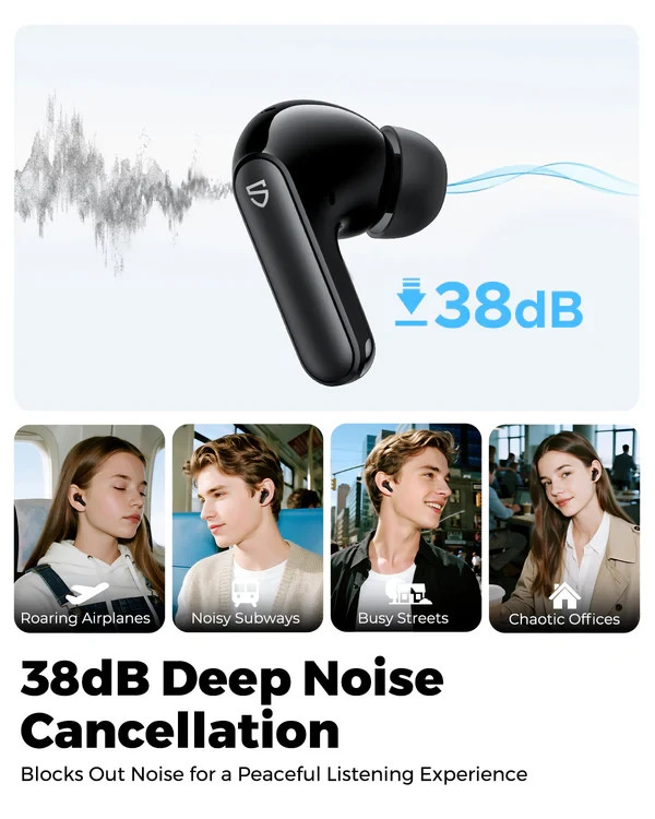 SoundPEATS Q3 Pro Wireless Earbuds ANC, BT 6.0, 42H Playtime, Fast Charging