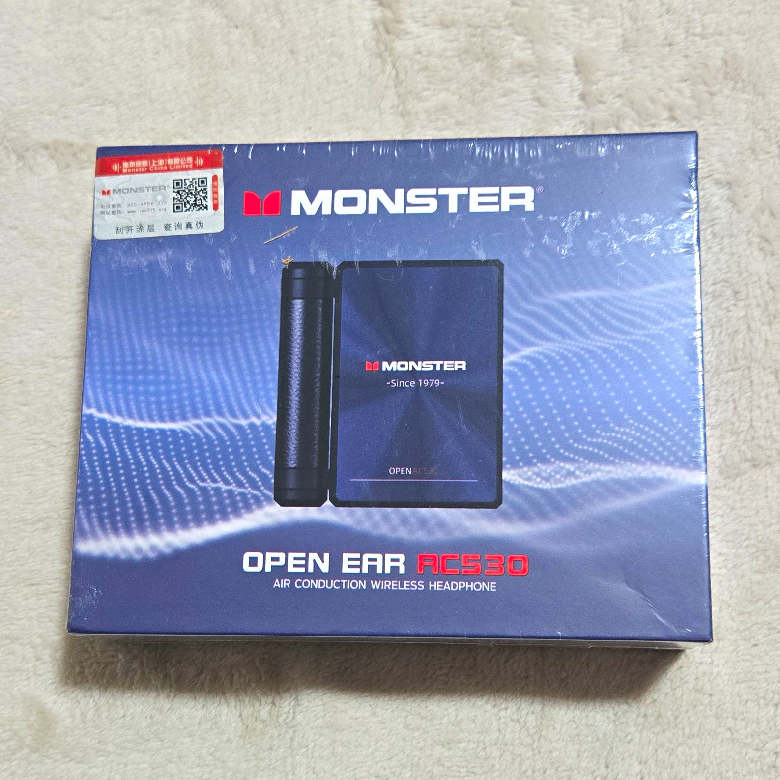 Monster Open Ear AC530 Bluetooth Wireless Ear-Hook Headphones Mic Blue