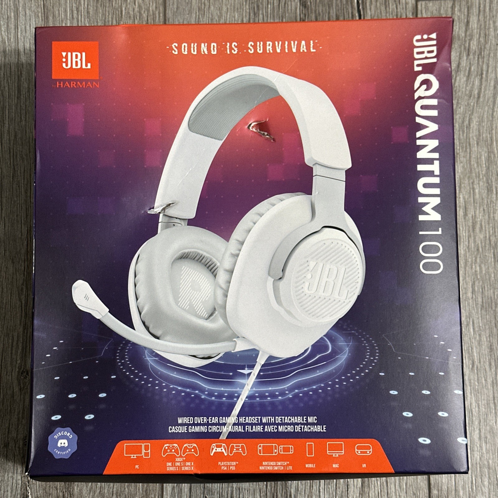 Jbl Quantum 100 Wired Over-ear Gaming Headphones With Detachable Mic White NEW