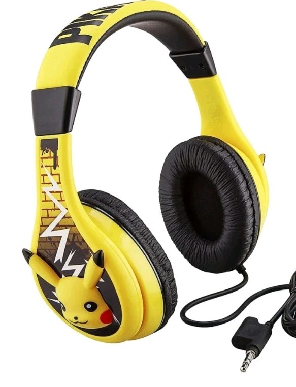 Pokemon Pikachu Over Ear Wired Headphones Yellow Black 3D Face Lightning Kids