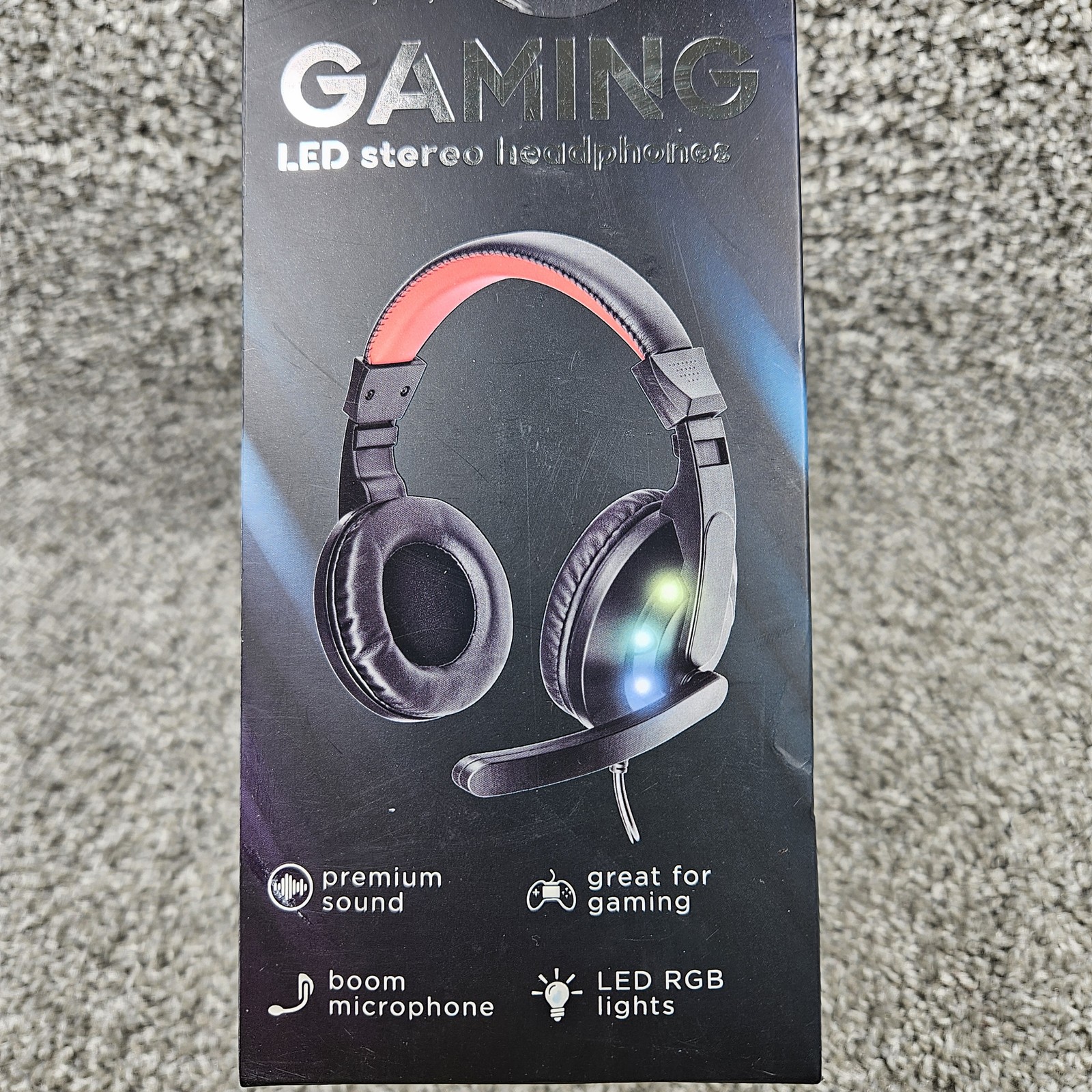 Vibe Gaming LED Stereo Headphones RGB Lights Boom Mic PC Adapter Black Red