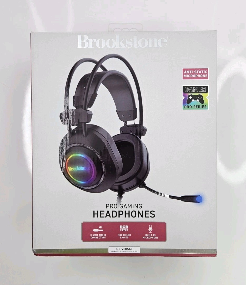 Brookstone Pro Gaming Headphones Anti-Static Mic RGB Lights GAMER SERIES Wired