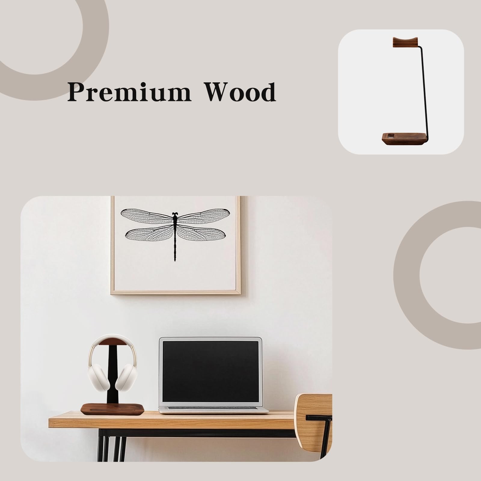 Walnut Wood Headphone Stand,Headphone Rack with Storage Base Plate,Headphones…