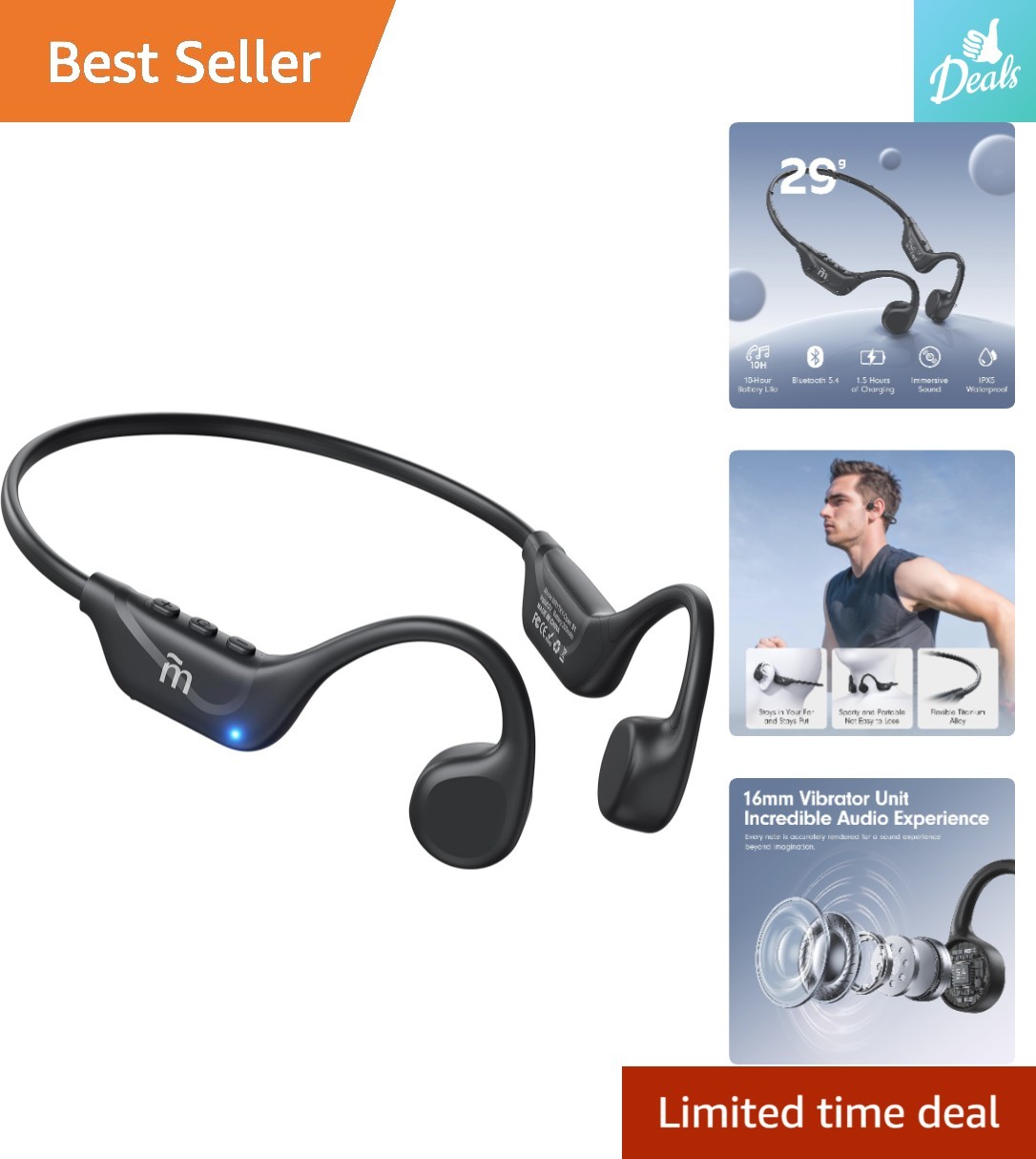 Ultra-Lightweight Bone Conduction Headphones: 10 Hours Play, Perfect for Sports
