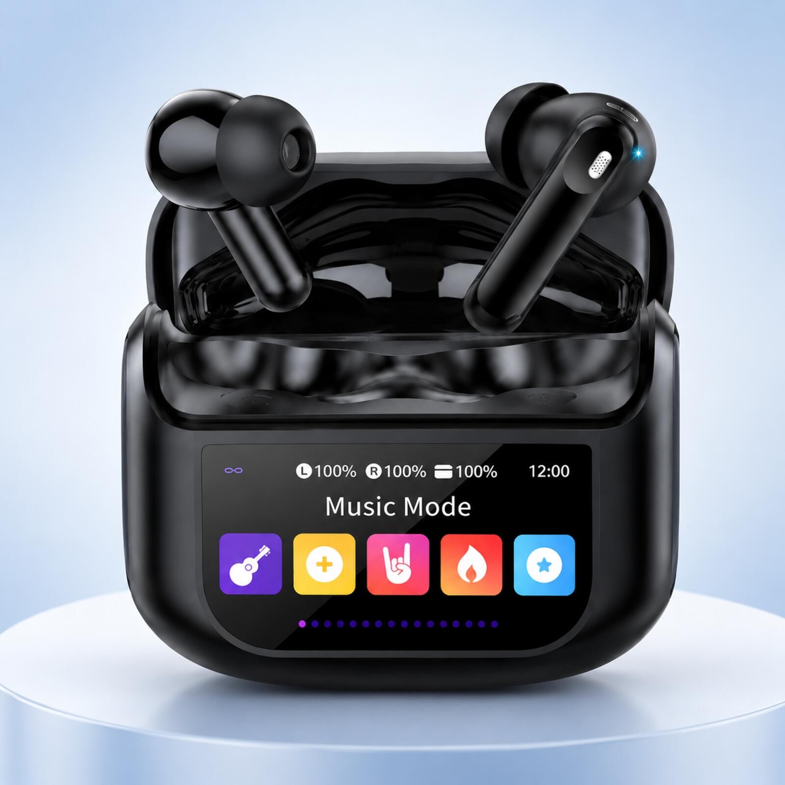Thunelec U9 Wireless Earbuds Bluetooth 5.4 ANC Touch Screen Case Black New