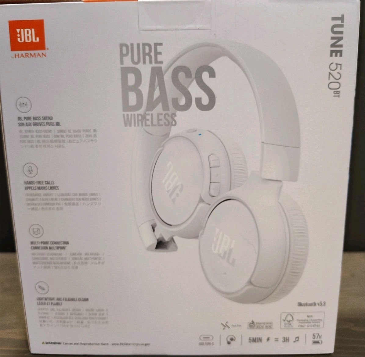 NEW – JBL Tune By Harman 520BT Wireless Bluetooth Headphones 57 Hours