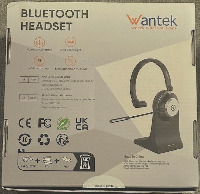 Wantek Bluetooth Headset HSM-WK881BTC