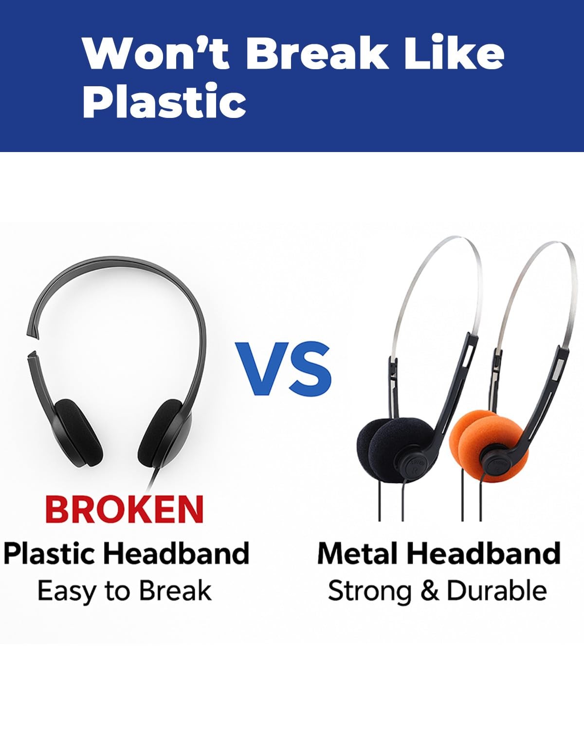 Classroom Headphones For School Students 3.5mm Jack 4 Ft Cord 10 PCS
