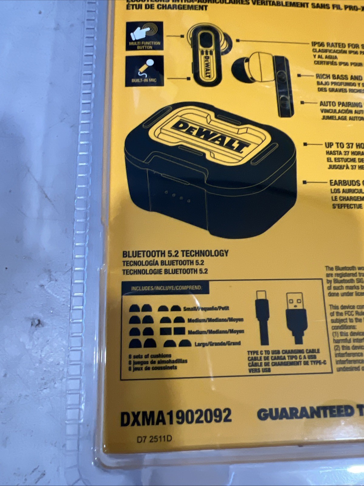 DEWALT DXMA1902092 Pro-X1 Jobsite Bluetooth Earbuds – Black/Yellow NEW