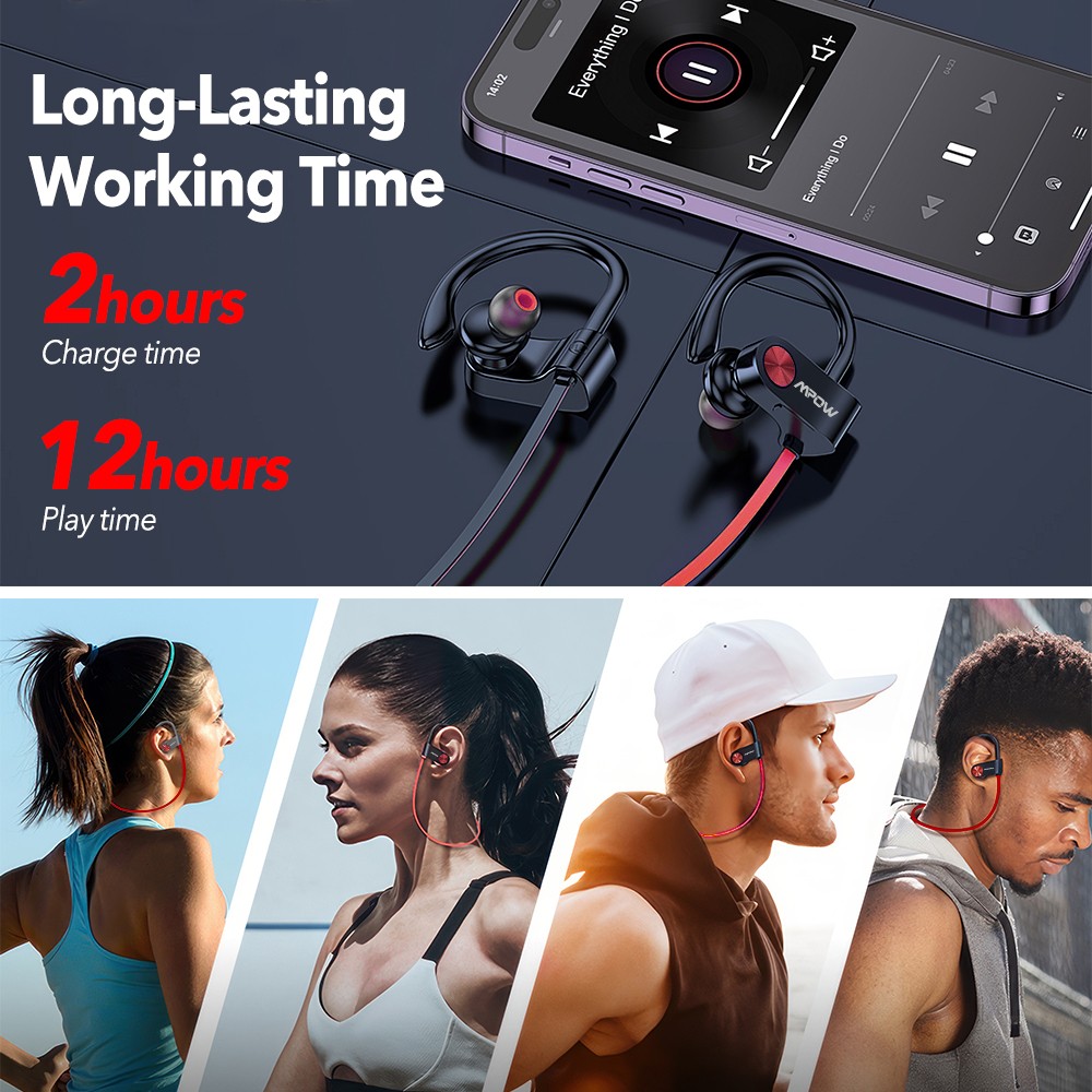 Mpow Wireless Bluetooth 5.3 Headset HiFi Stereo Headphone Sport Ear-Hook Earbuds