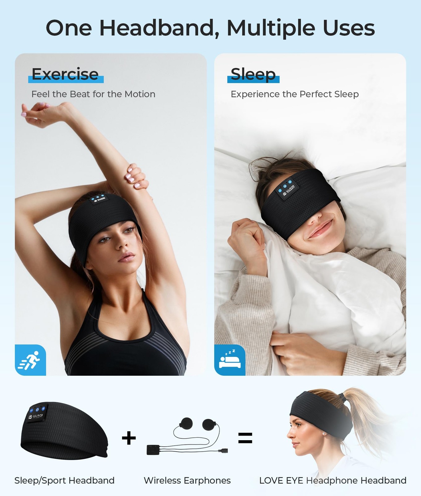 Mesh Black Bluetooth 5.4 Sleep Headphones Wireless Headband Sports Gadgets