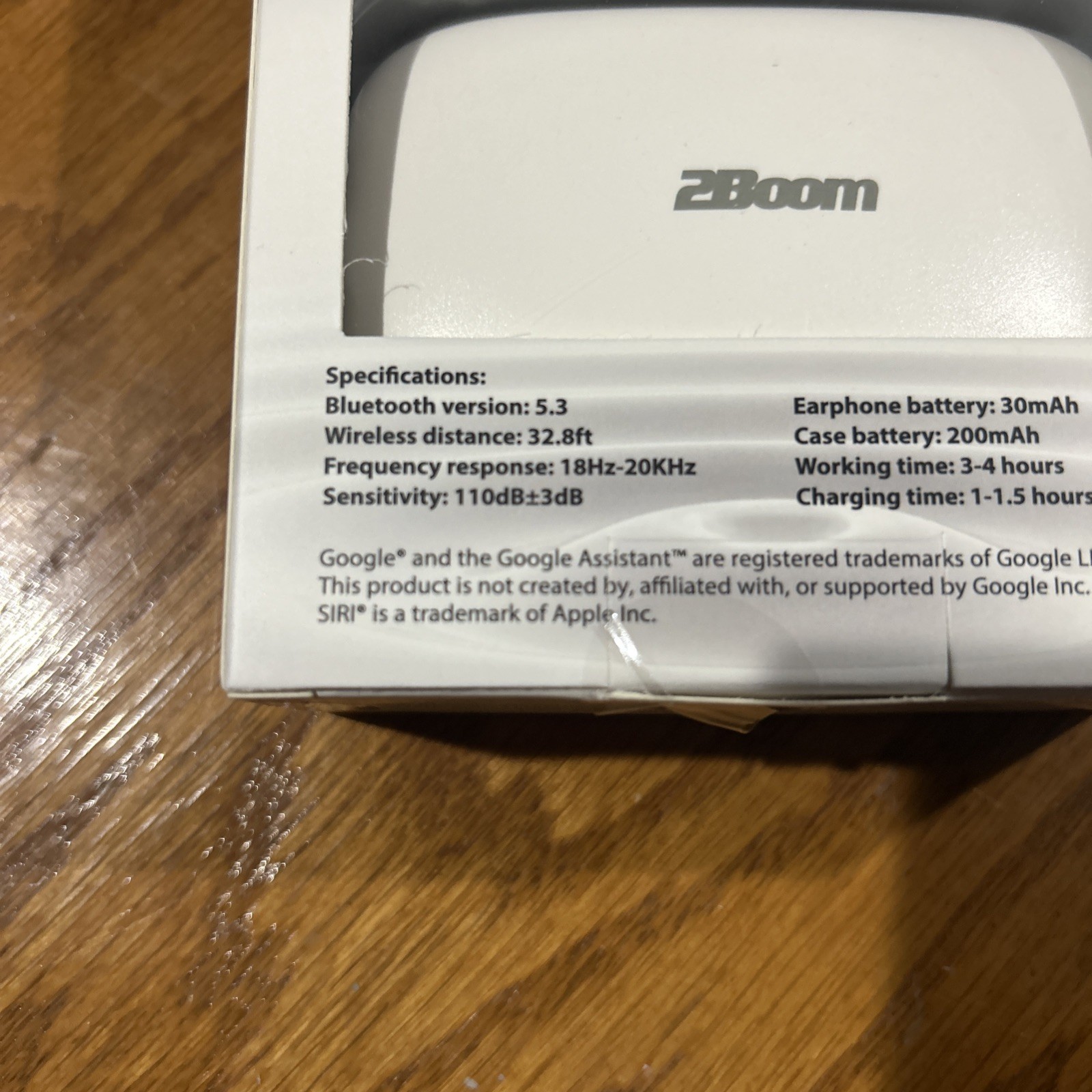 2Boom Edge Air Google Wireless Bluetooth Earphones | White Mic + Charging Case