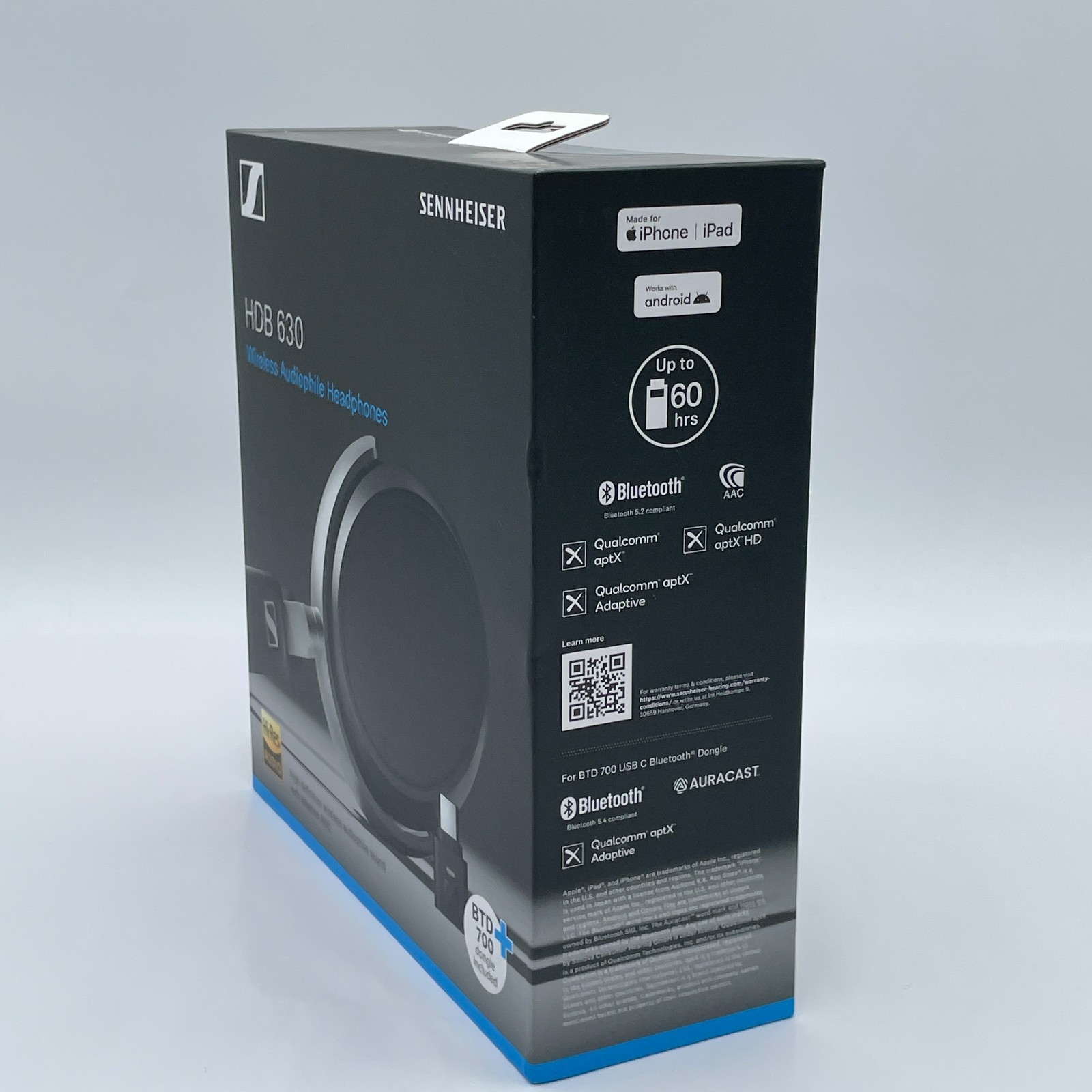 Sennheiser HDB 630 Wireless Audiophile Headphones with BTD 700 Dongle Silver New