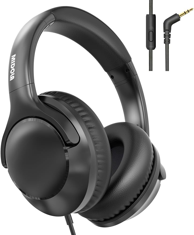 Wired Headphones Over-Ear Hi-Fi Sound with Microphone Adjustable Foldable, 1.5M