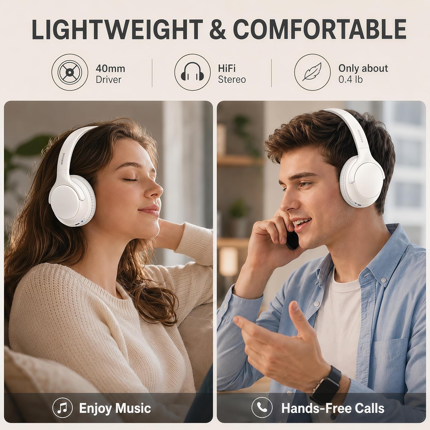 Comfortable Over-Ear Bluetooth Headphones with 68H Playtime & Sound Isolation