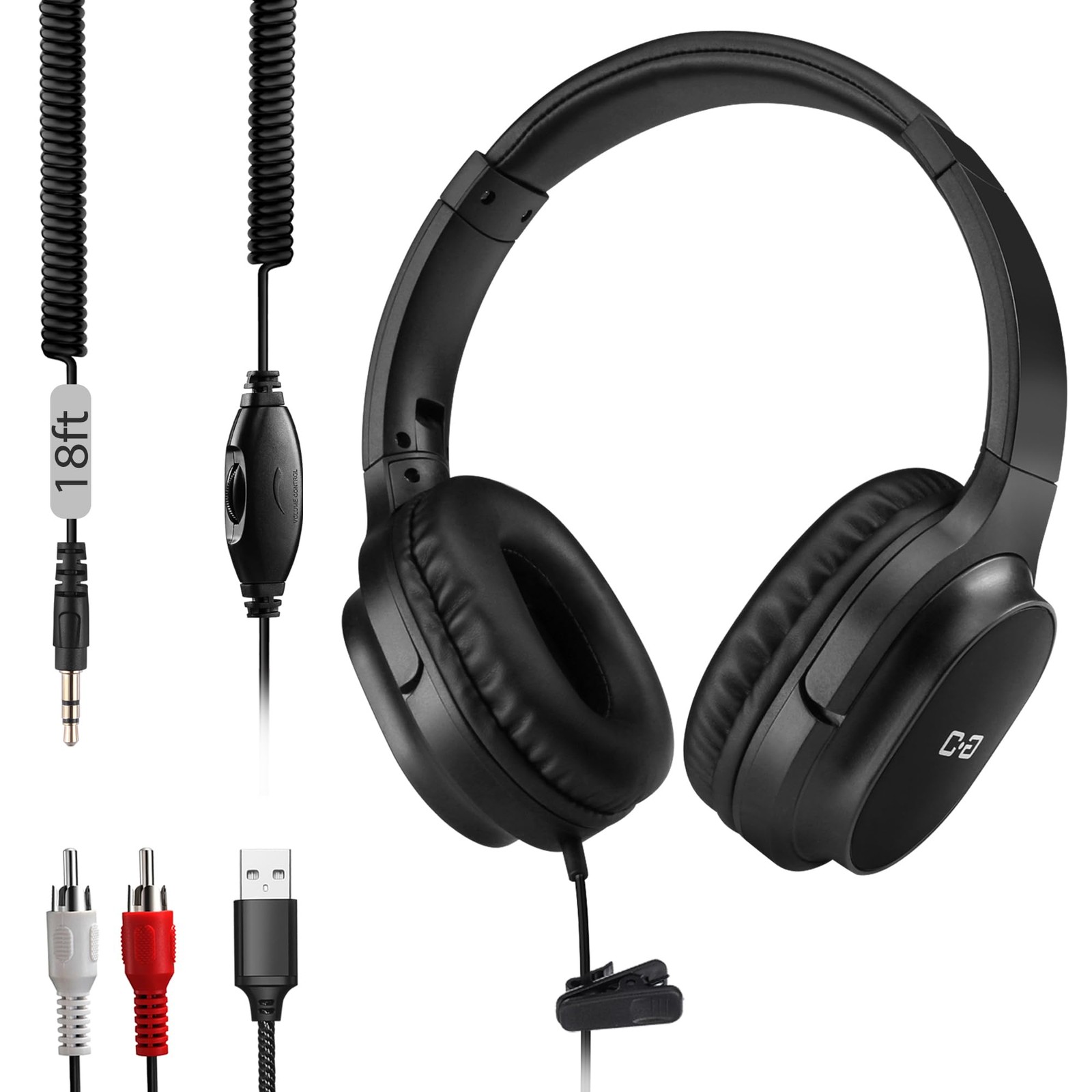 Upgrade Extra Long Cord Headphones for TV & PC with Volume Control, 18 Feet /…