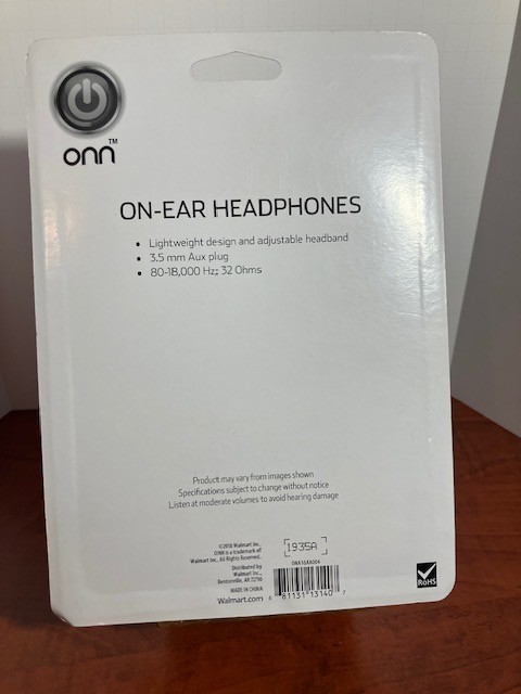 Onn On-Ear Wired Headphones 3.5mm AUX Adjustable Headband NEW Factory Sealed
