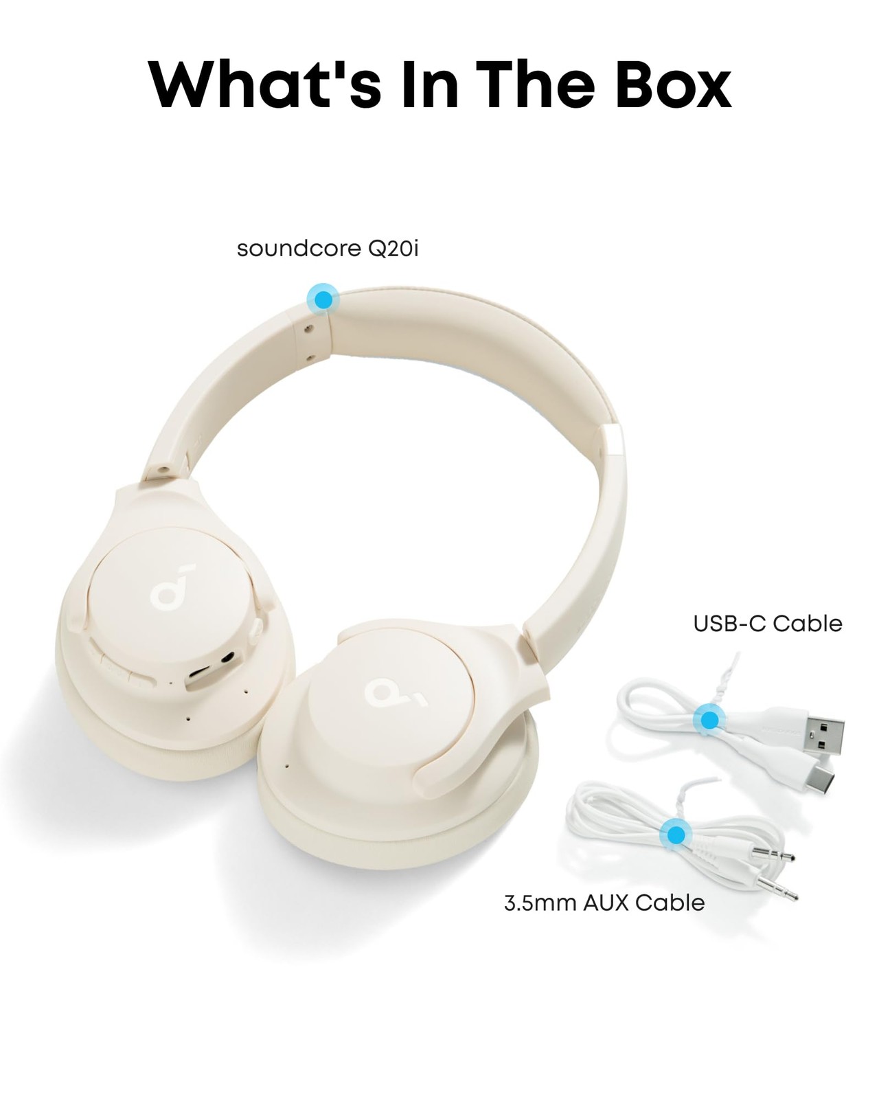 Soundcore by Anker Q20i Hybrid Active Noise Cancelling Standard, Almond White