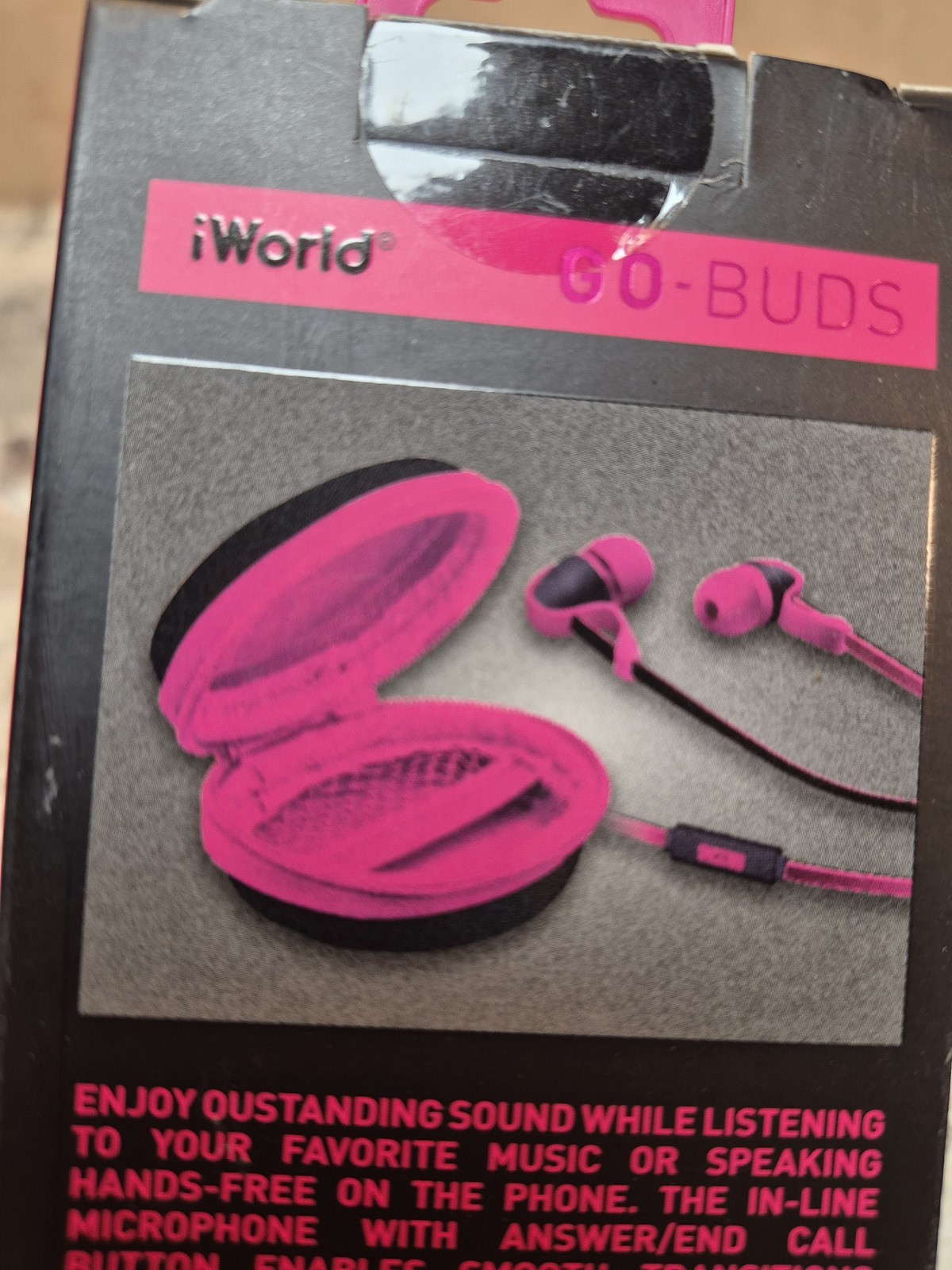 iWorld GO-BUDS In-Ear Wired Headphones with Mic & Travel Case – Pink/Black NEW
