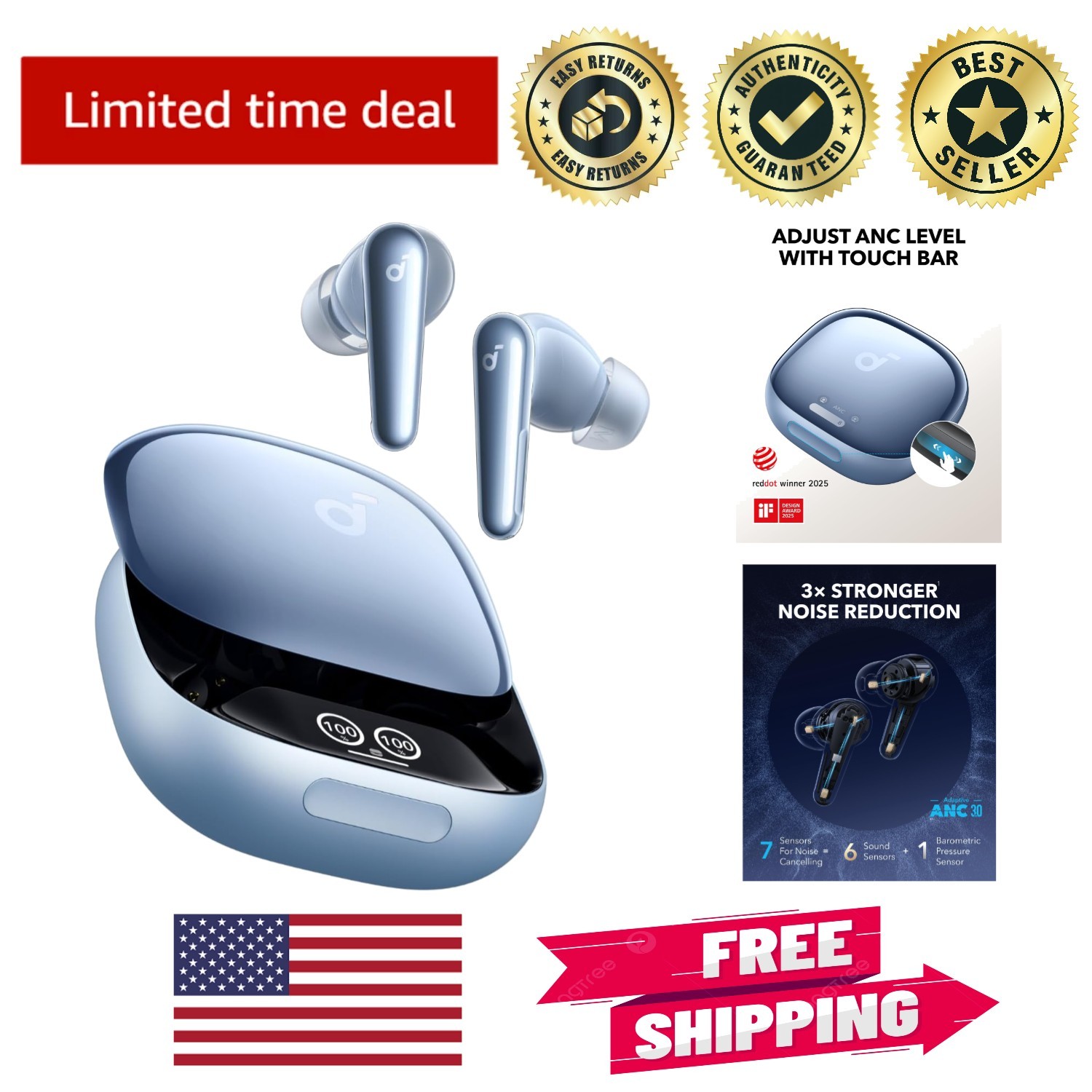 Liberty 4 Pro Bluetooth Earbuds: 6 Mics for Clear Calls, Adaptive Noise Control