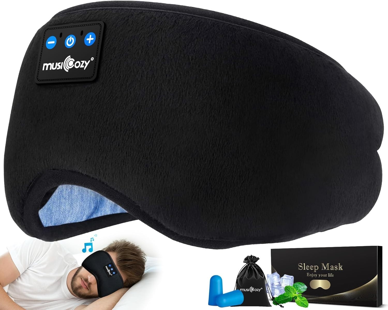 Bluetooth 5.4 Sleep Headphones with 3D Eye Mask, Music Earbuds Earphones