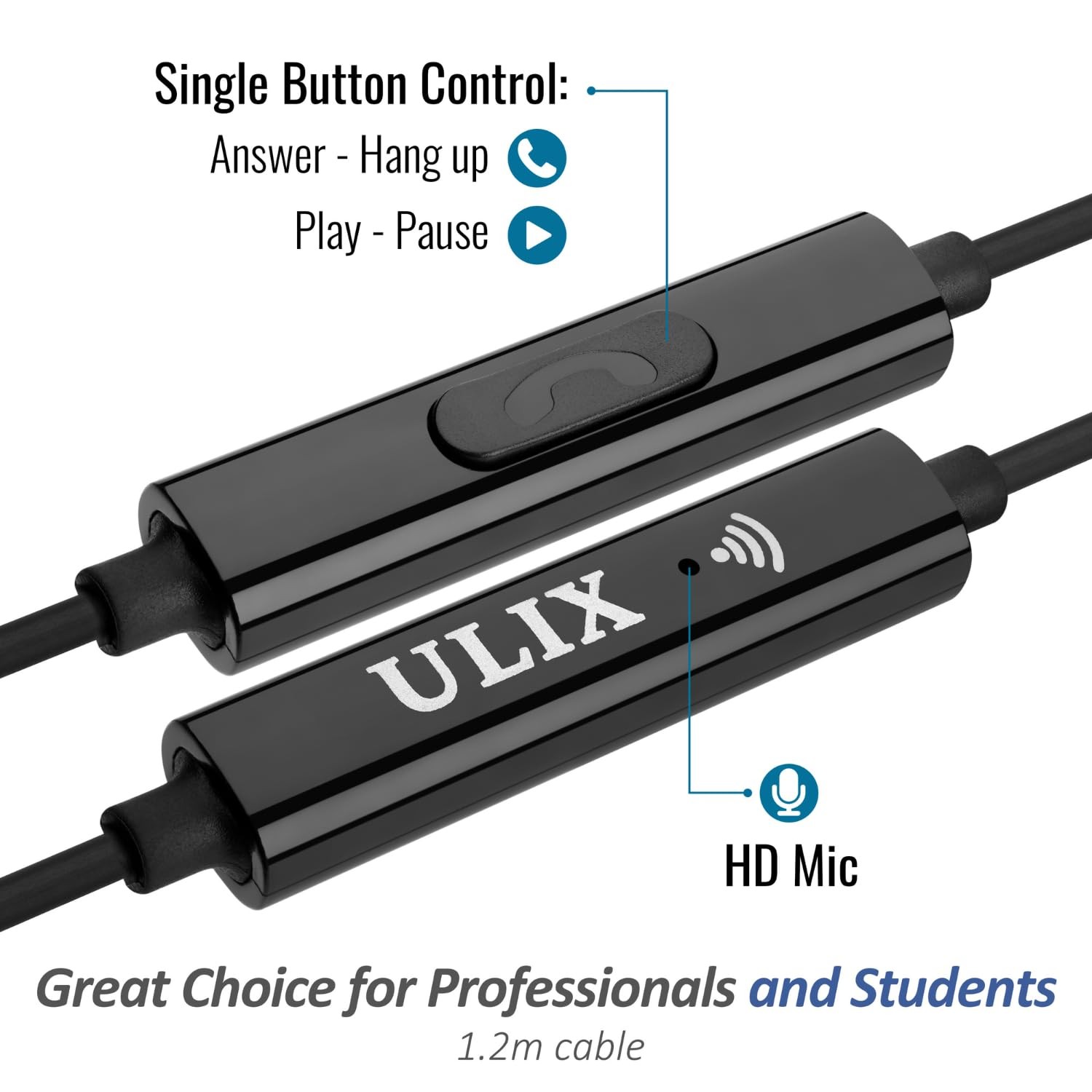 UliX Rider Wired Earbuds in-Ear Headphones, Earphones with PAQUET DE 1, Black