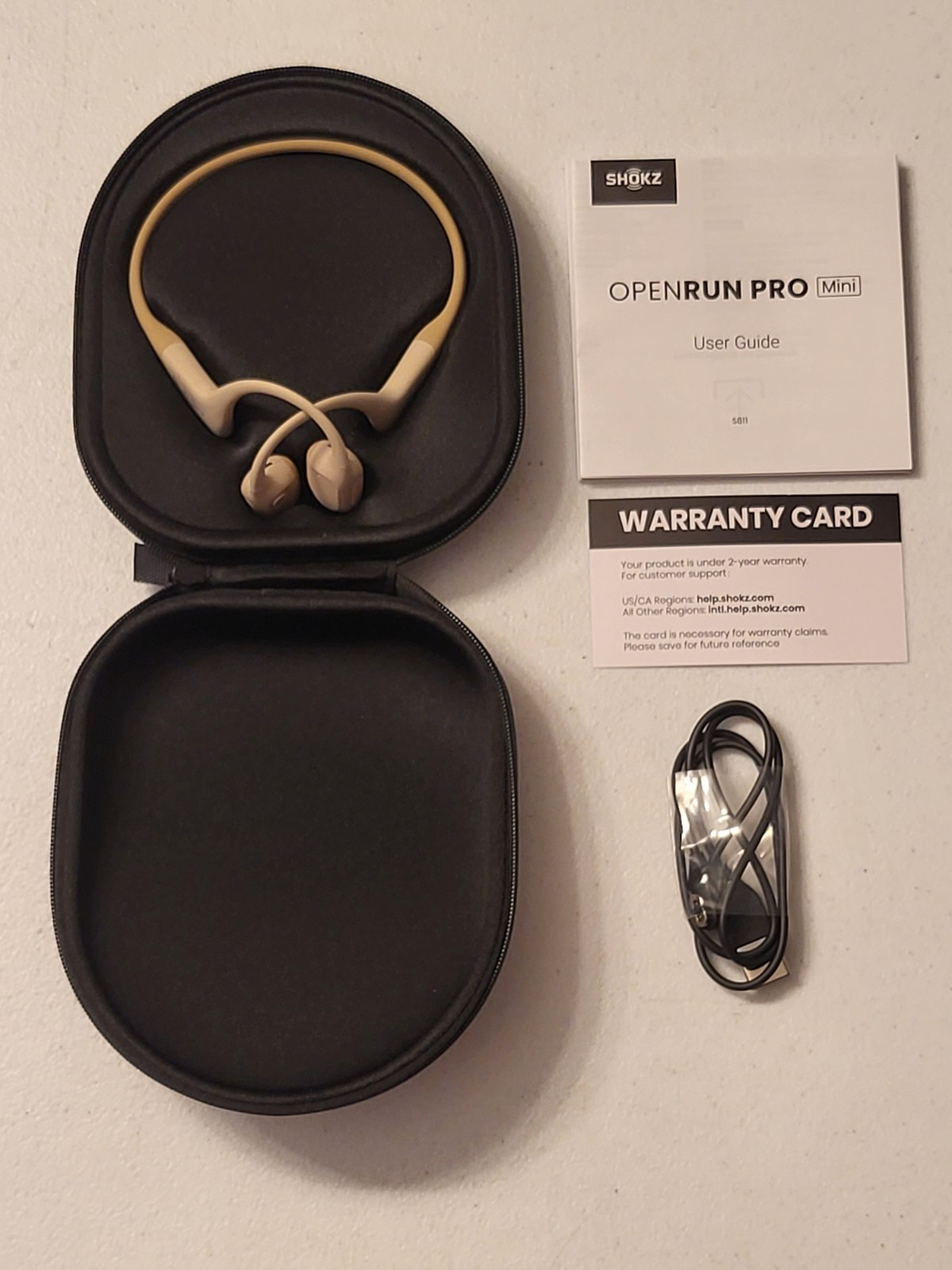 Shokz OpenRun Pro Mini Bluetooth Wireless Headphones w/Case Beige New Open Box