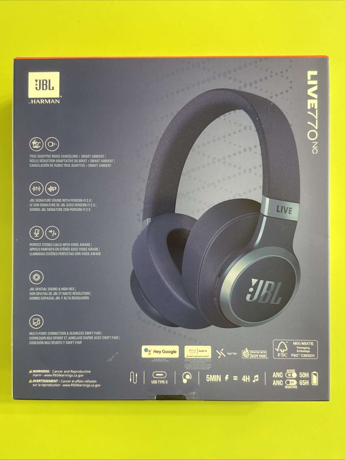 JBL Live 770 NC Over-Ear Noise-Cancelling Headphones (Blue), New Sealed