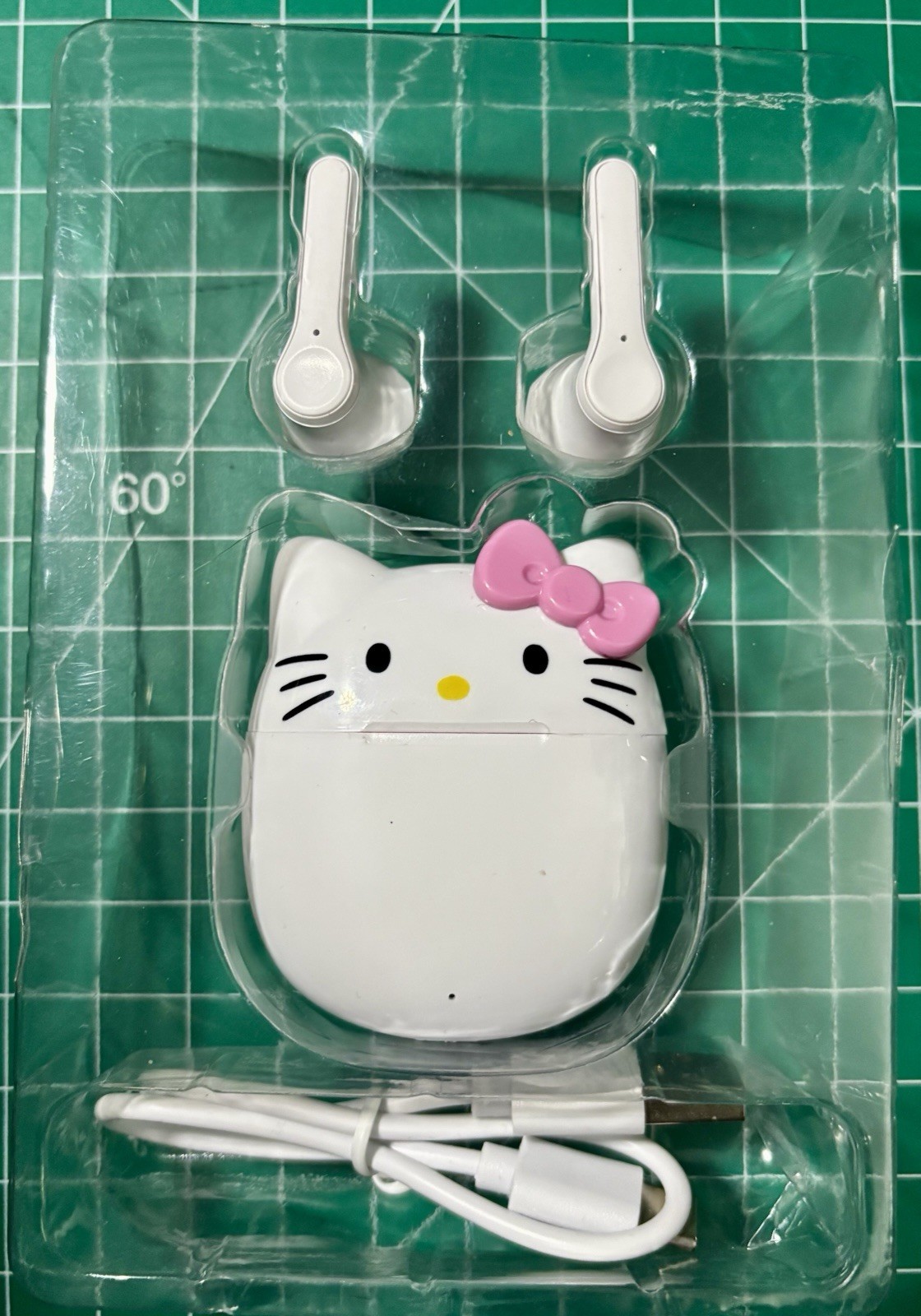 HELLO KITTY Bluetooth Wireless Earbuds USB-C Charging Case+Cord White Pink Bow🎀