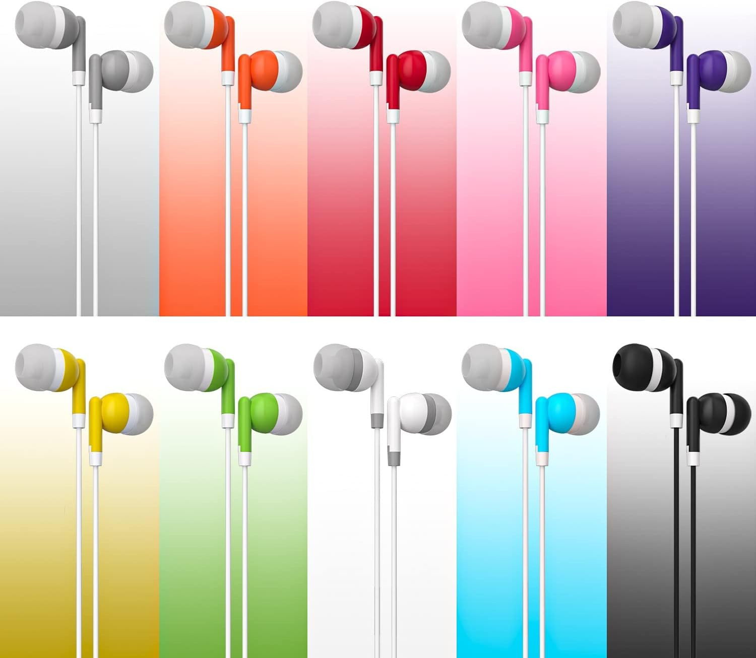 10 Pack Bulk Earbuds with 3.5mm Plug – Multi Color Bundle