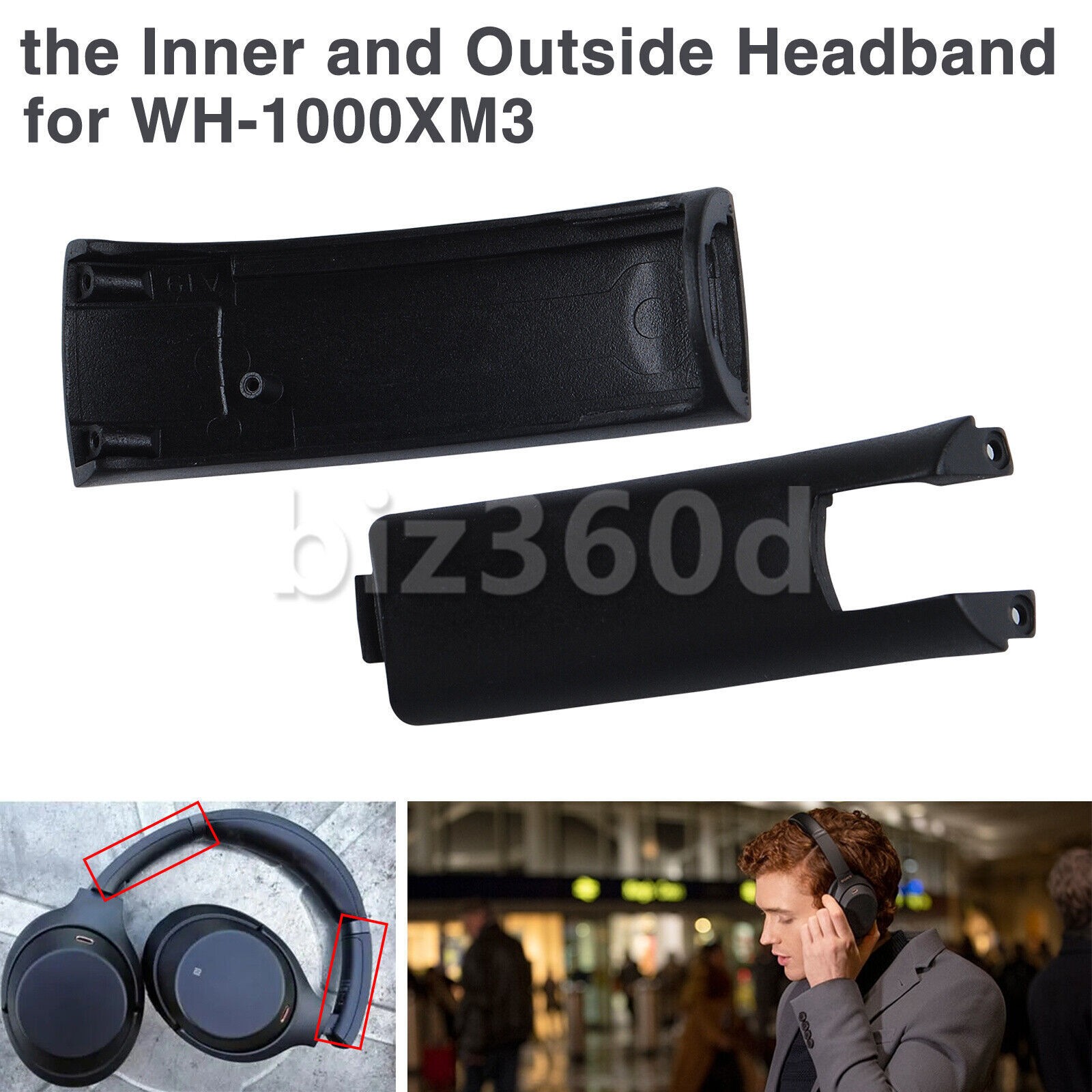 Replacement For Sony WH-1000XM3 Headphone Inner+Outside Side Cover Slider Part