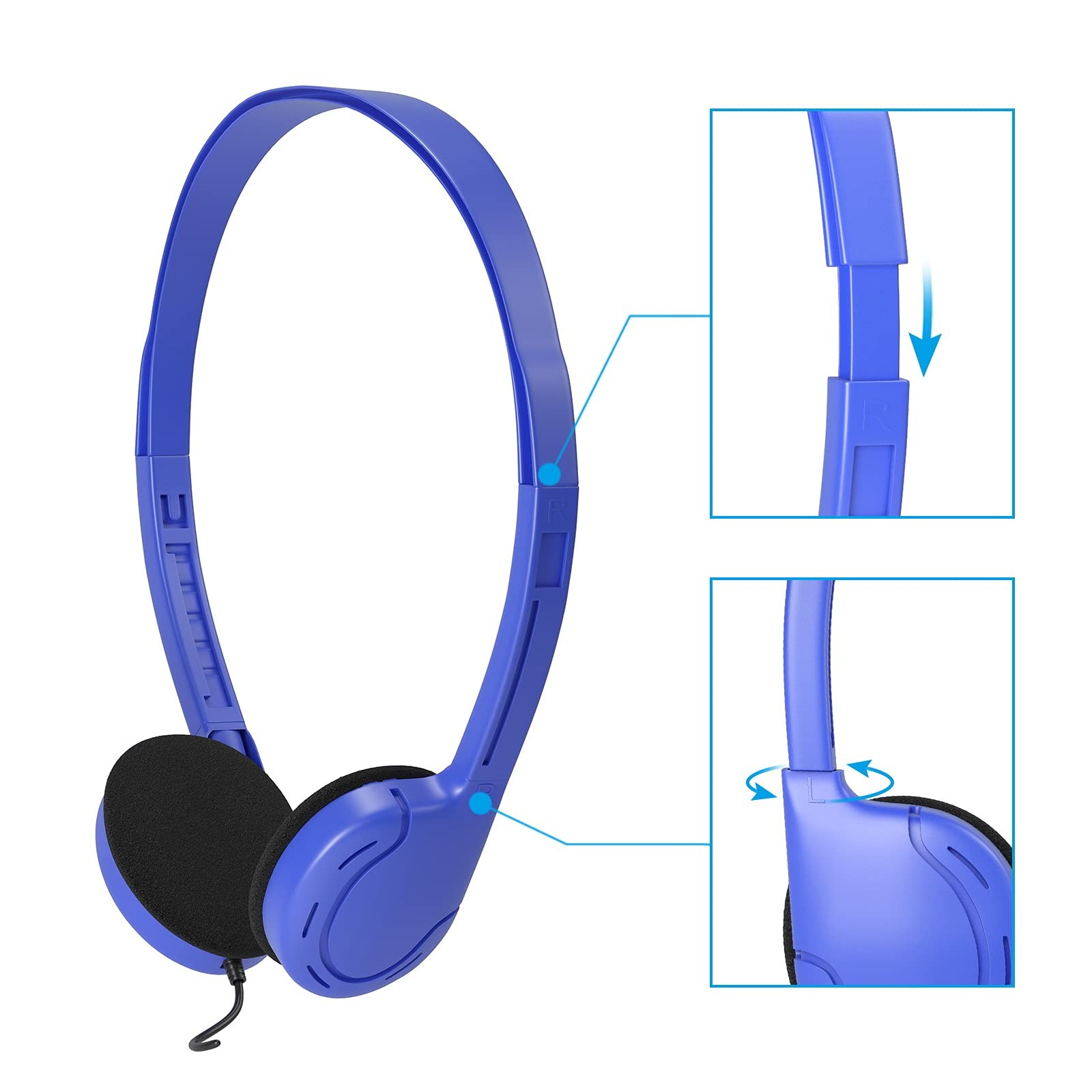 6 PCS Kids Headphones Bulk Wholesale School Multi Colors 3.5mm Jack No Mic