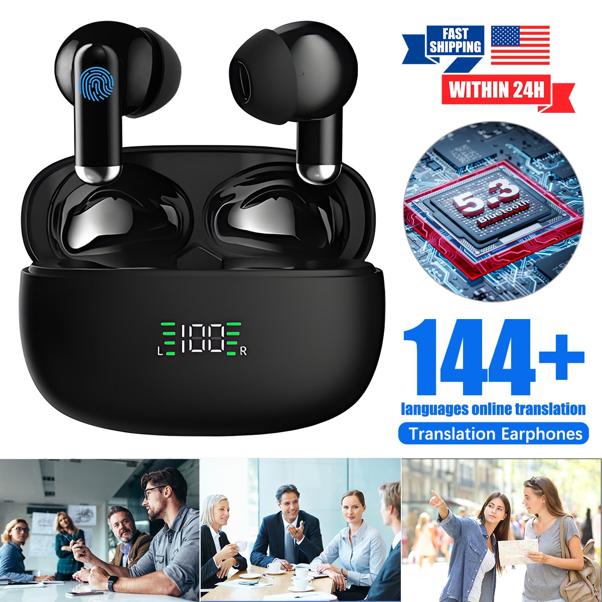 Translator Earbuds 144 Languages Real Time Translator Earphones Smart Voice ..