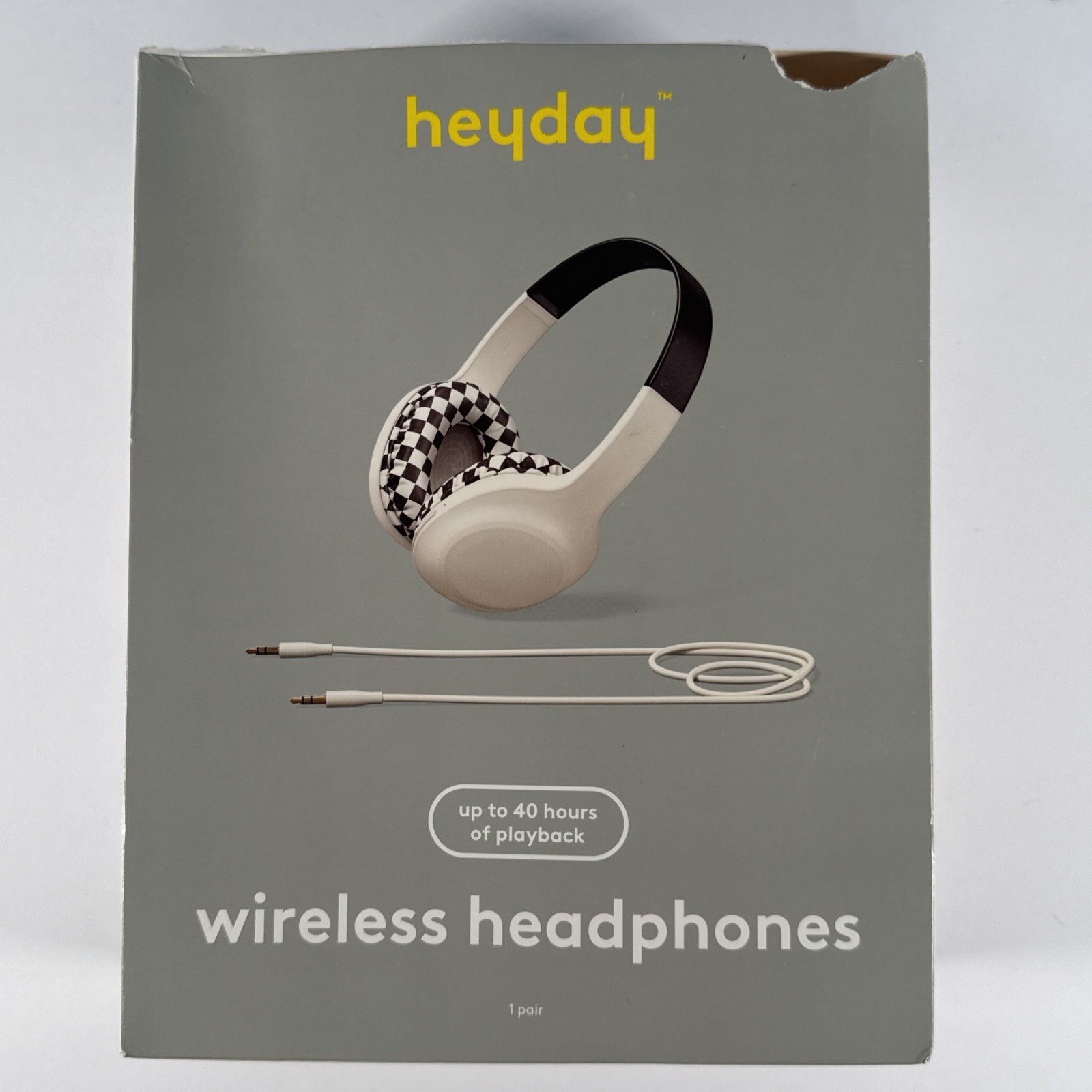 Heyday Wireless On-Ear Headphones with Microphone – Brown Checkered – New