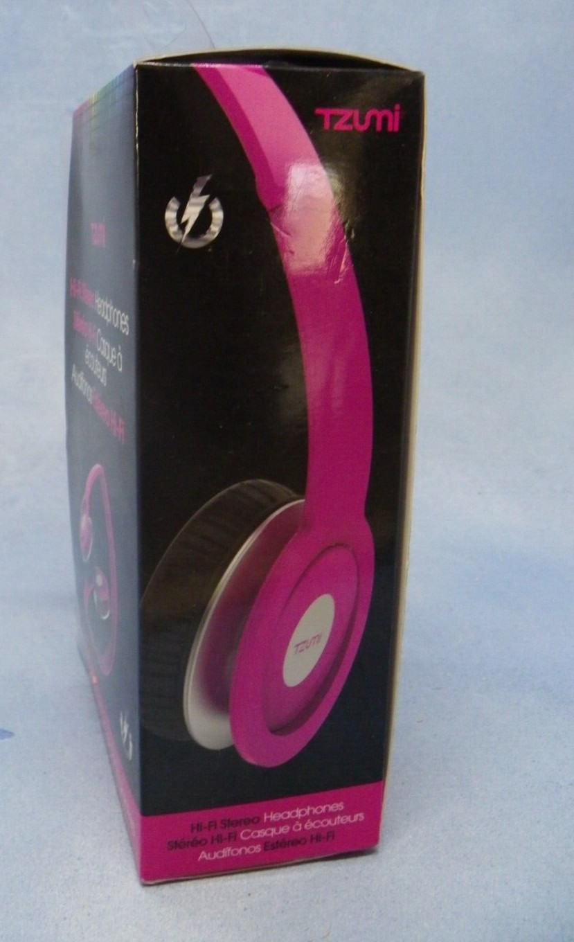 Tzumi Hi-Fi Stereo Headphones Foldable Pink Comp w/Smartphones & Tablets 3.5mm