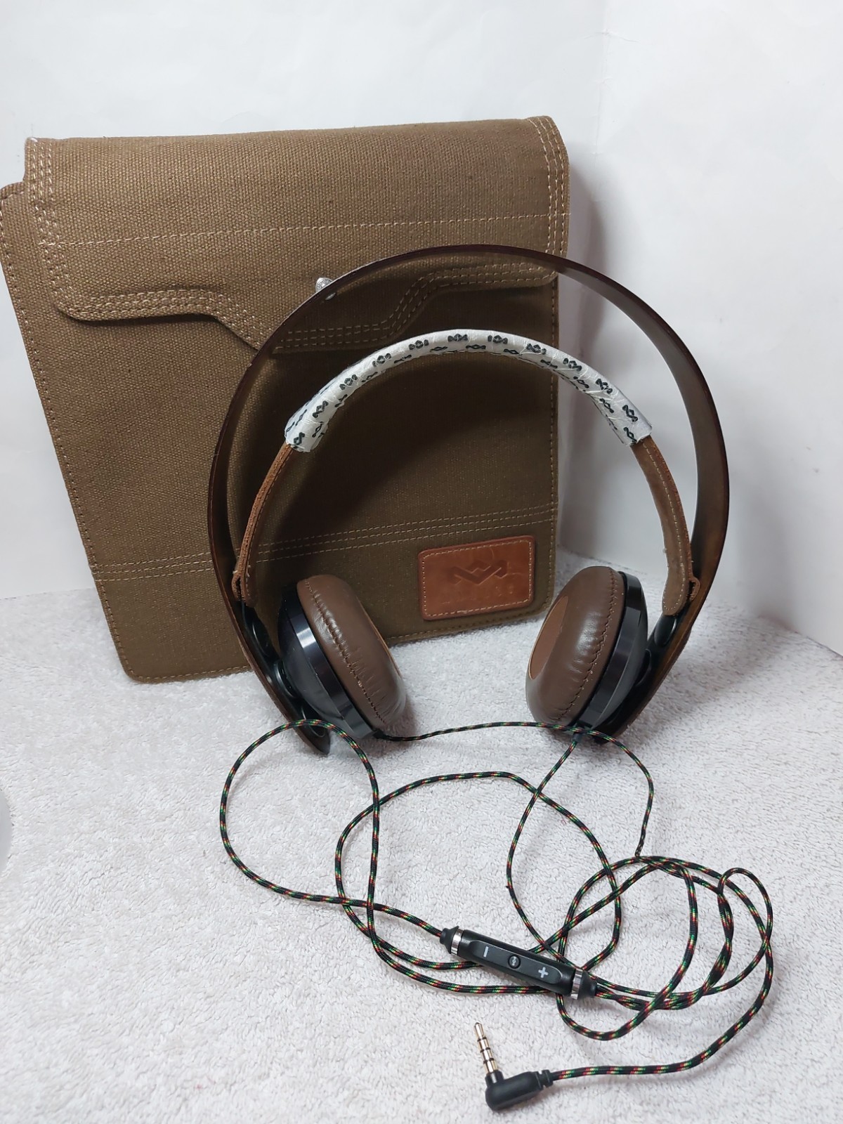 House of Marley Exodus On-Ear Wired Headphones-Harvest Brown Wood/Leather w/Bag