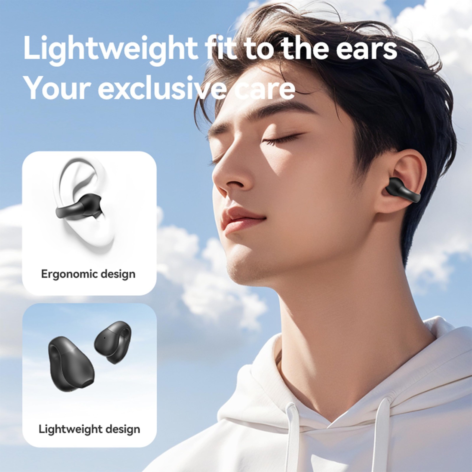 MAcnas Clip on Earbuds Open Ear Wireless Bluetooth 5.4 Black
