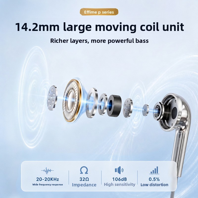 Electroplated Silver Wired In-Ear Headphones with Mic Hi-Fi Stereo Earbuds