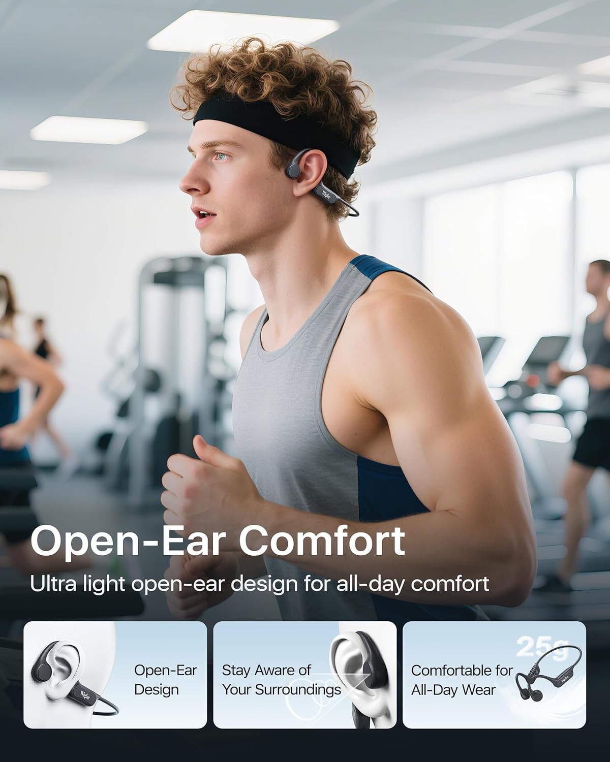 Wigfar Bone Conduction Headphones, Open Ear Headphones Bluetooth 6.0 with Mic,