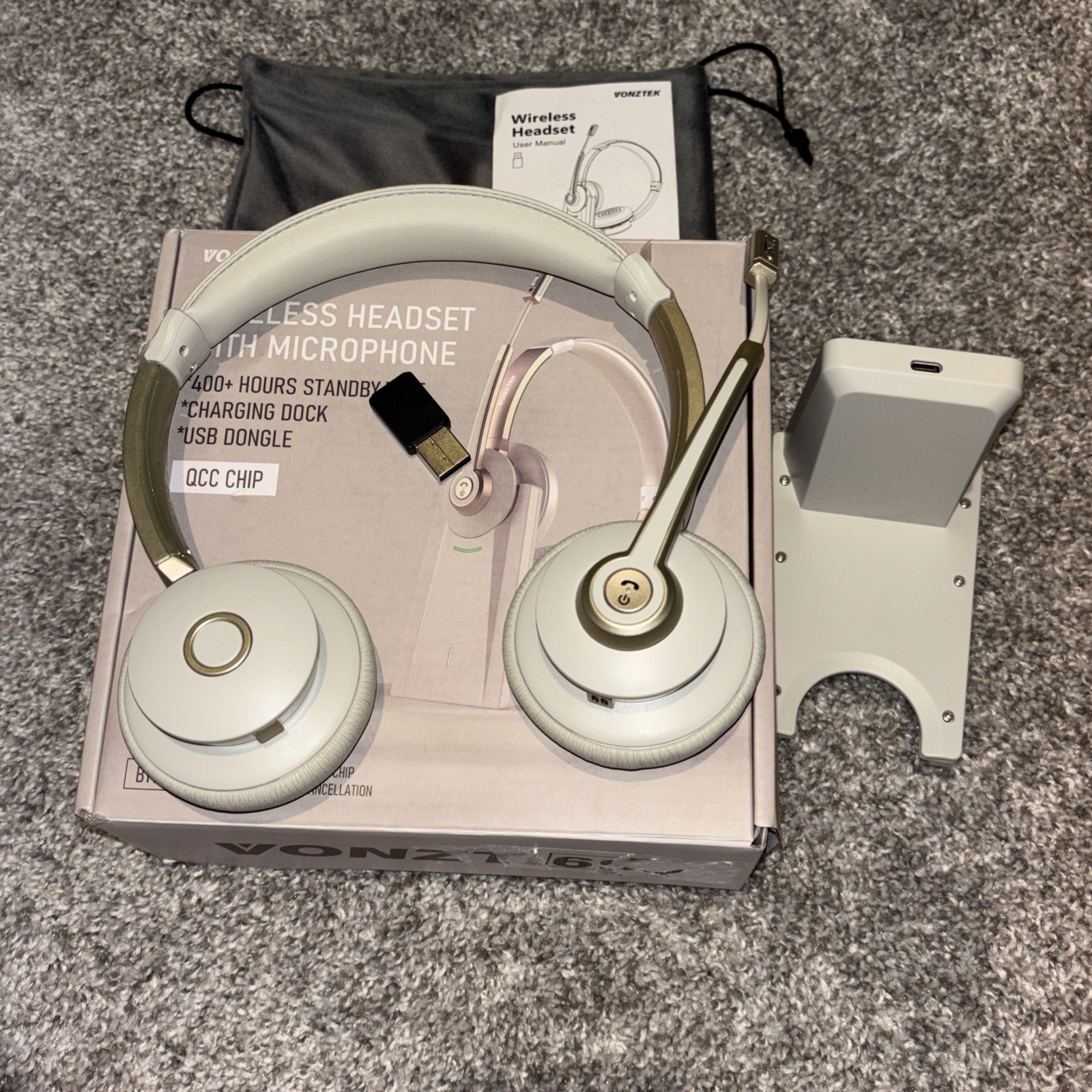 Vonztek Bluetooth Headset BT786C-BJ-D-NEW – On Ear – Champagne Gold/White