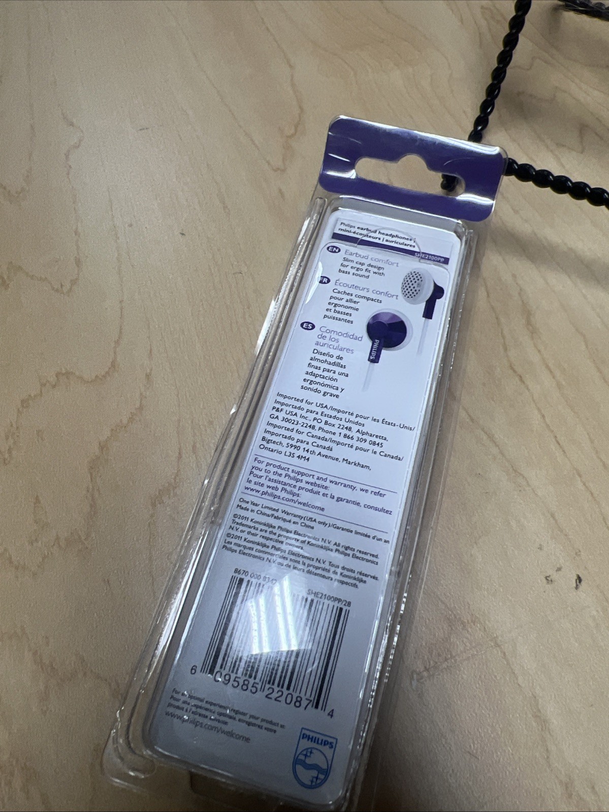 Philips Earbud Headphones, Purple