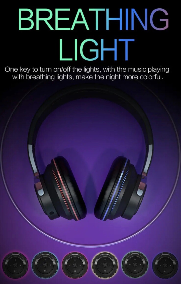 Noise Cancelling Wireless BT Headphones LED lights
