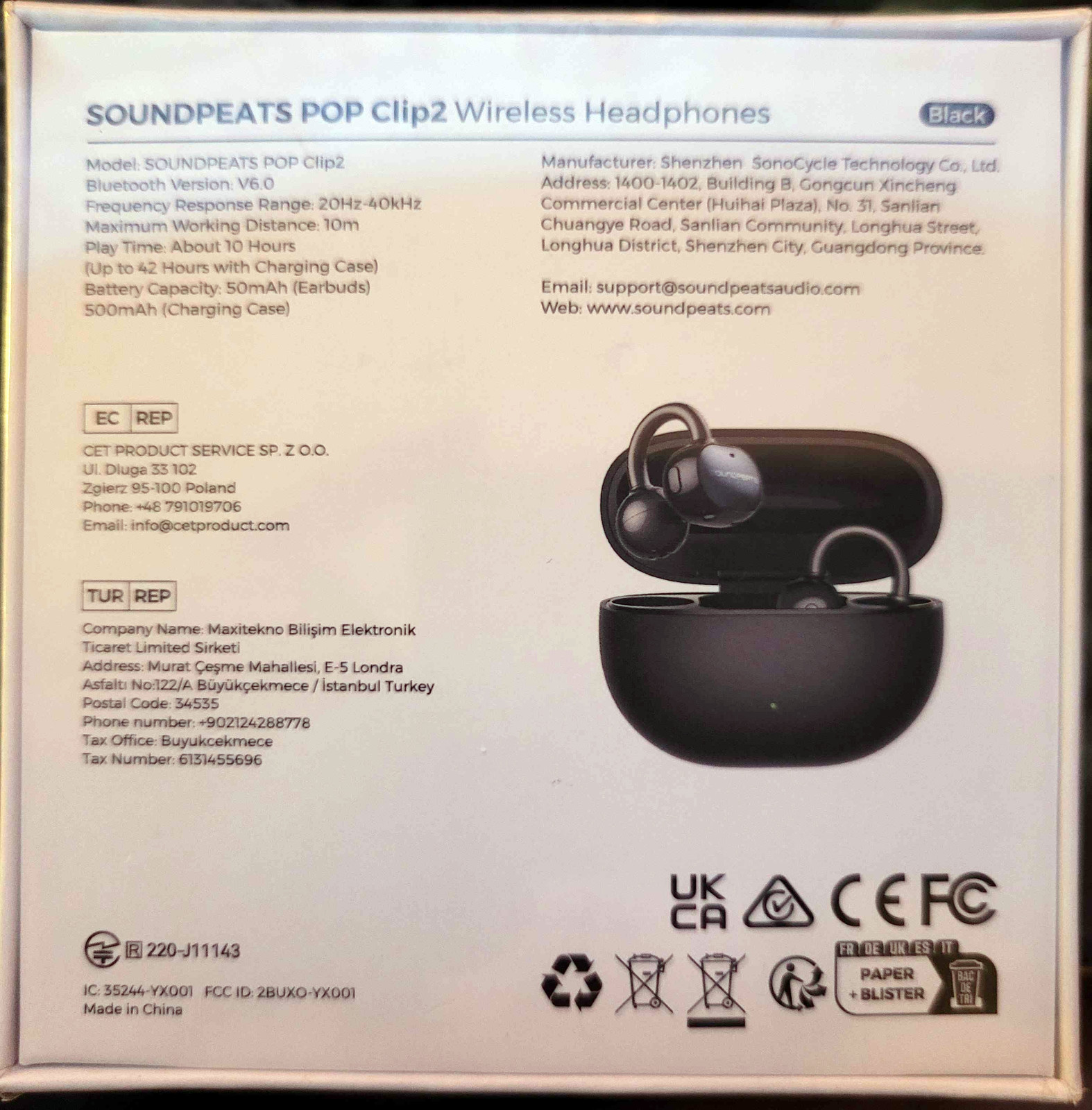 SoundPEATS Pop Clip2 Open Ear Headphones, IPX5, LDAC, Bluetooth 6.0