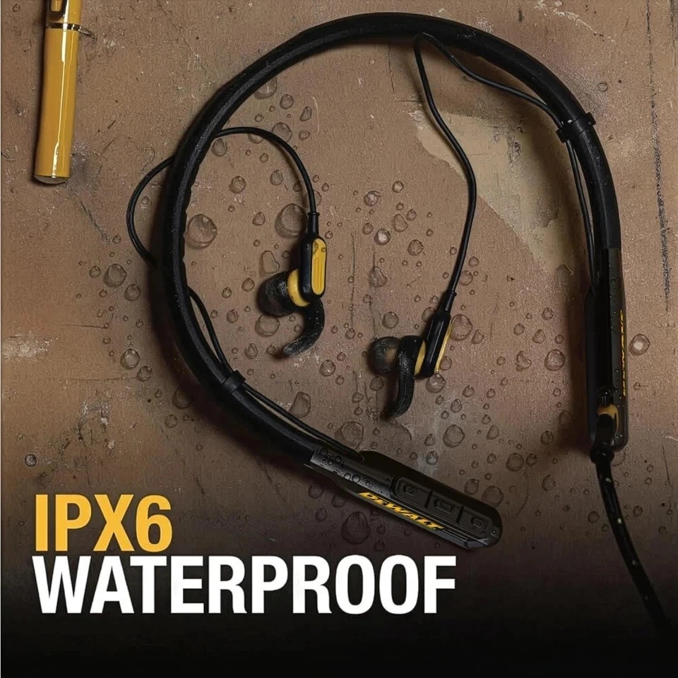 DEWALT Heavy Duty Black Edition 2-In-1 Neckband Bluetooth Headphones W/Built-In