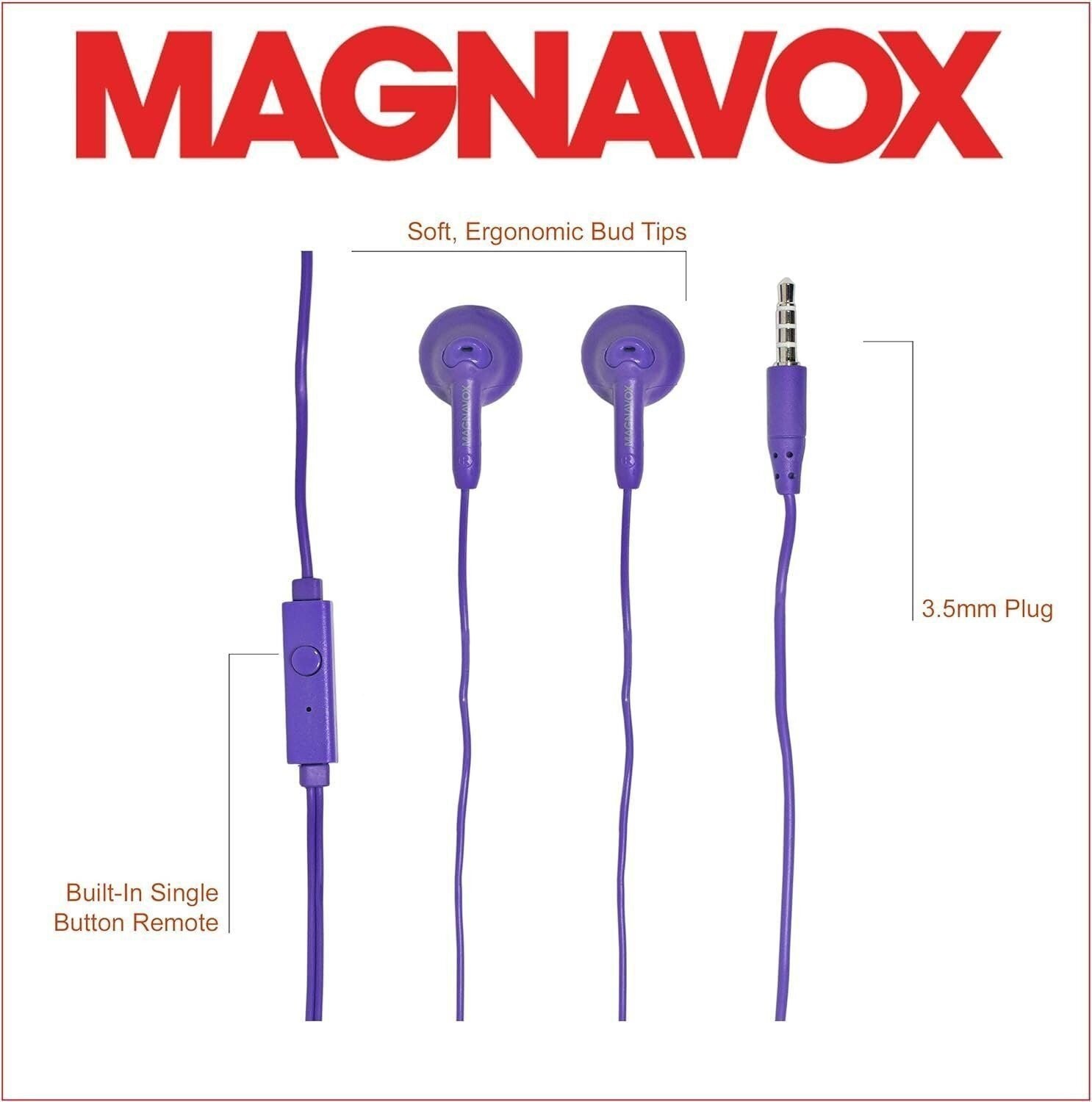 Magnavox MHP4820M-PL Gummy Earbuds with Microphone in Purple | Available in…