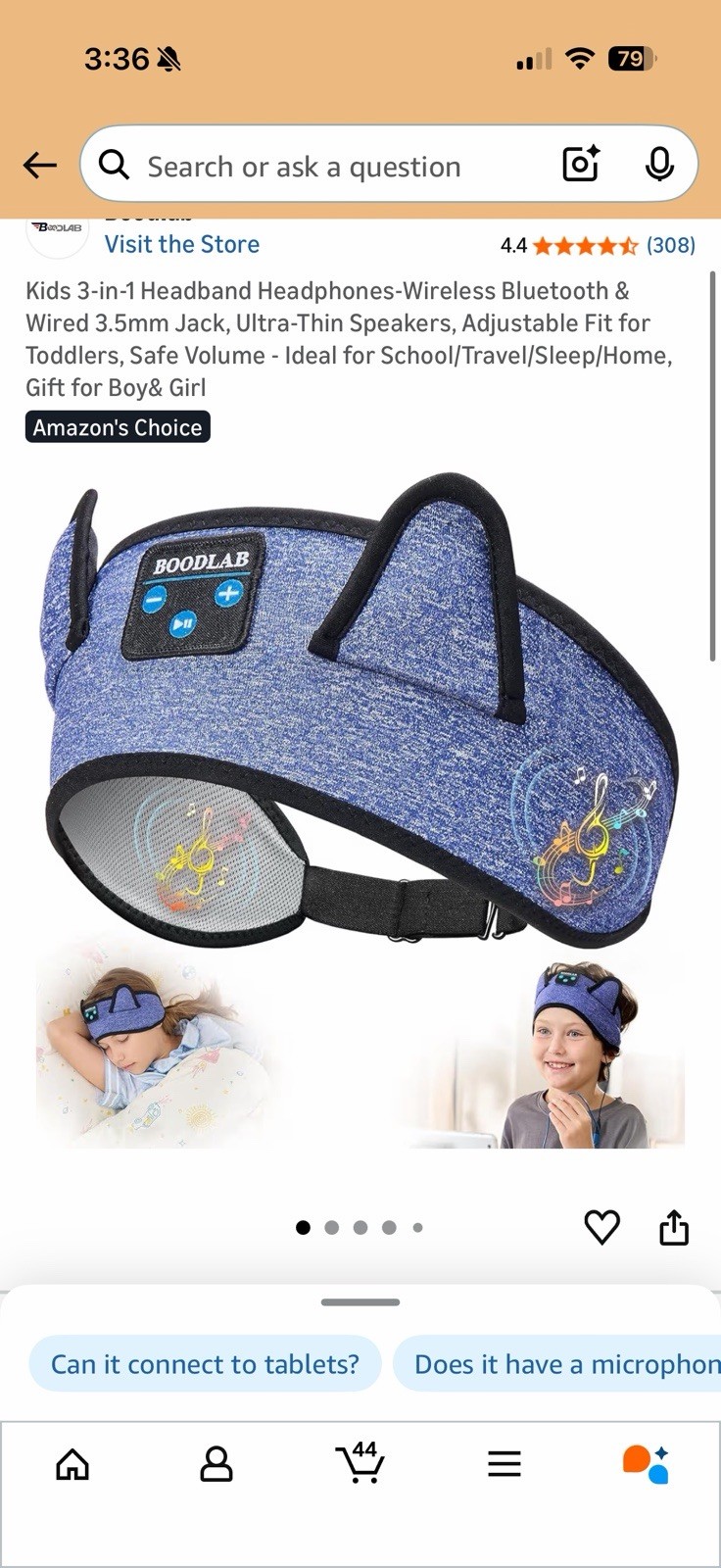 ( ME7)Kids Headband Bluetooth Headphones with Volume Limit & 3.5mm Jack