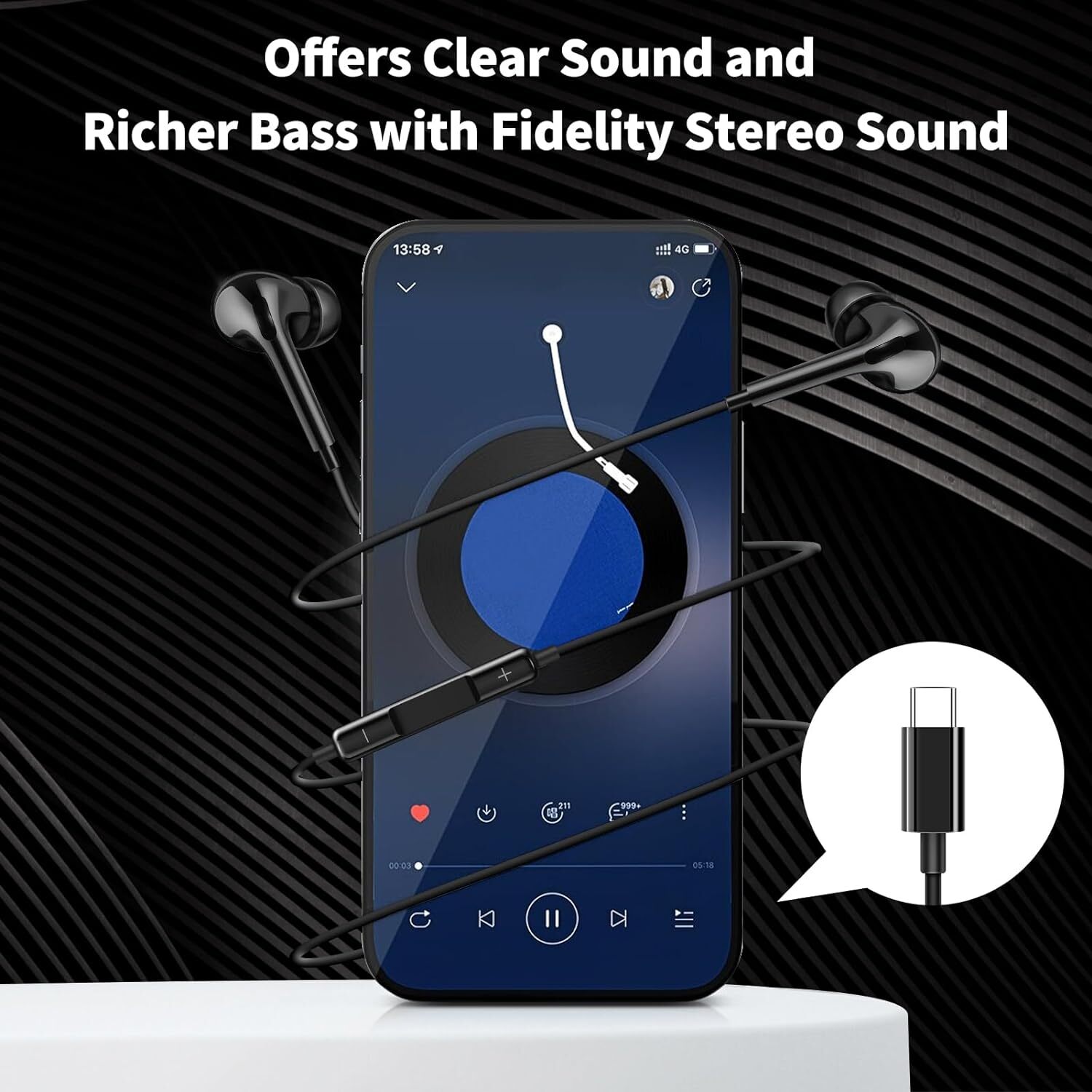 2 Pack In-Ear Headphones USB-C Earbuds for iPhone 15 Pro Max /Galaxy S24 S23 S22