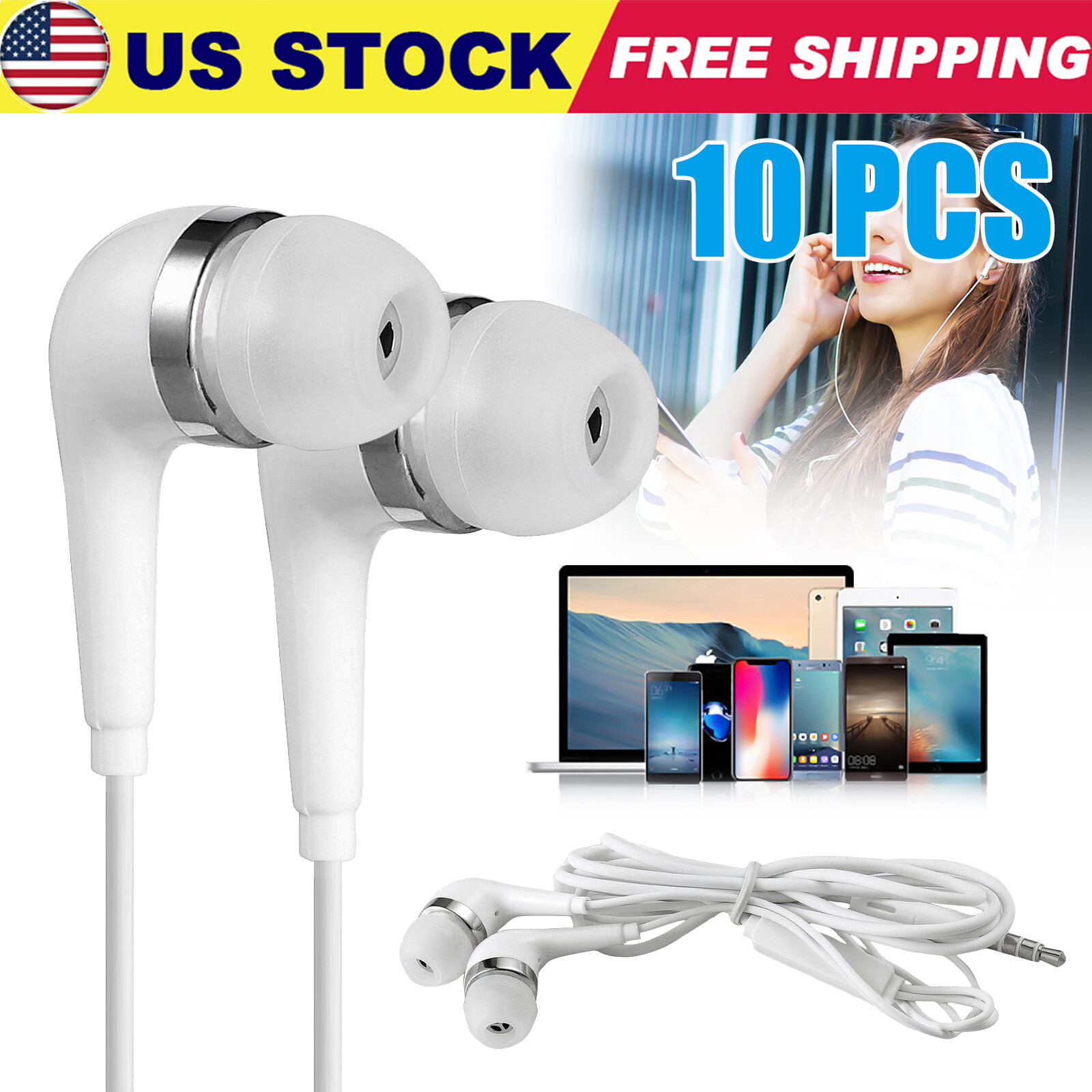 10 Pack Super Bass Headset 3.5mm In-Ear Earphone Stereo Earbuds Headphone Wired