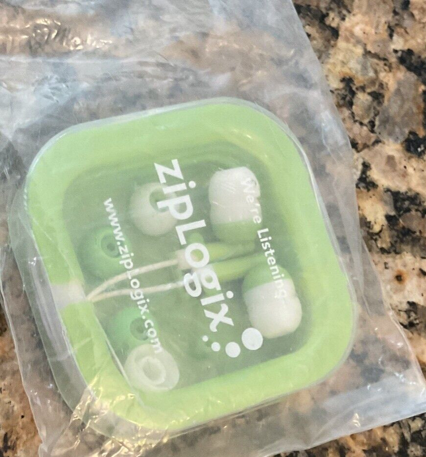 Zip Logix Ear Buds New In Original Packaging Extra Rubber Green Case Fast Ship